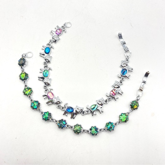 PAUA Shell Bracelets Multi-Colored Cat Bracelet Blue Shell Bracelet Set of Two - Picture 1 of 9